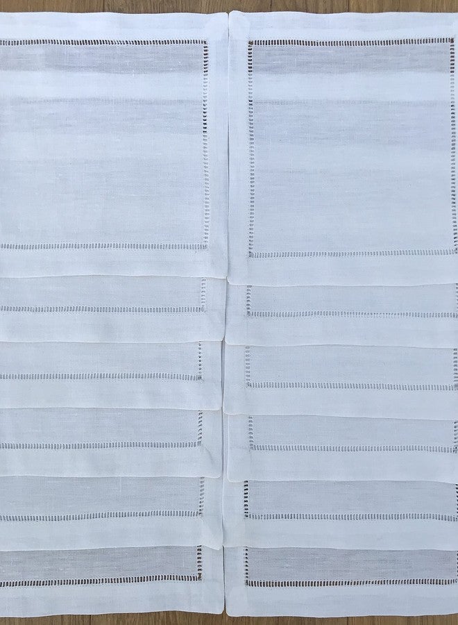 Minhcraft White Linen Cocktail Napkin 6"x8"-A Dozen Cloth Napkin Coasters-Ladder Hemstitch 100% Linen Beverage Party Napkin Coasters - Image 3