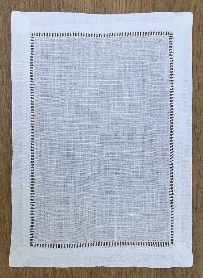 Minhcraft White Linen Cocktail Napkin 6"x8"-A Dozen Cloth Napkin Coasters-Ladder Hemstitch 100% Linen Beverage Party Napkin Coasters - Image 5