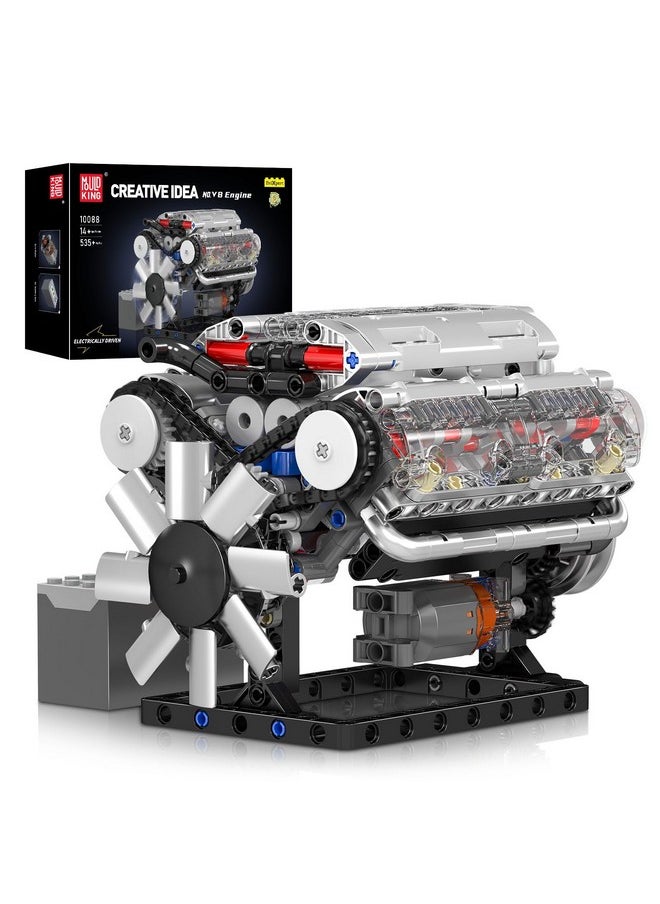 mould king Mould King 10088 V8 Engine Model Kit - 535 Pcs to Build Your Own Mini Engine That Works - DIY STEM Mechanic Engineering Construction for Kids/Teens, Hobby Building Blocks Kit for Adults  - Image 1