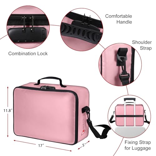 ROLOWAY Fireproof Document Bag with Lock (17 x 11.8 x 5 inch), Important Document Storage Bag with Multi-Layer File Organizers (Pink) - Image 4