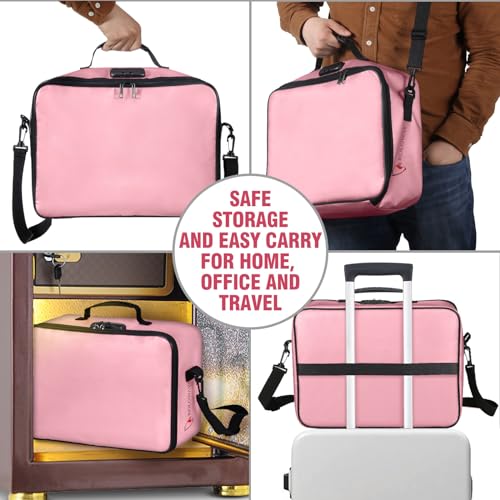 ROLOWAY Fireproof Document Bag with Lock (17 x 11.8 x 5 inch), Important Document Storage Bag with Multi-Layer File Organizers (Pink) - Image 5