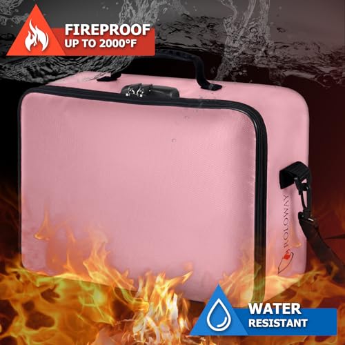 ROLOWAY Fireproof Document Bag with Lock (17 x 11.8 x 5 inch), Important Document Storage Bag with Multi-Layer File Organizers (Pink) - Image 2