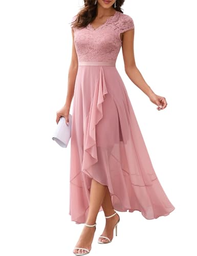 Bbonlinedress Women's Formal Wedding Guest Dress Floral Lace Cocktail Party Prom Bridesmaid Flowy Mother of The Bride Dress Blush L - Image 1