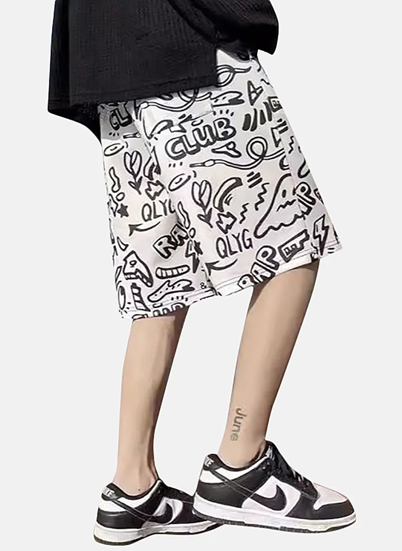 يونيكي White Mid Rise Printed Relaxed Fit Shorts