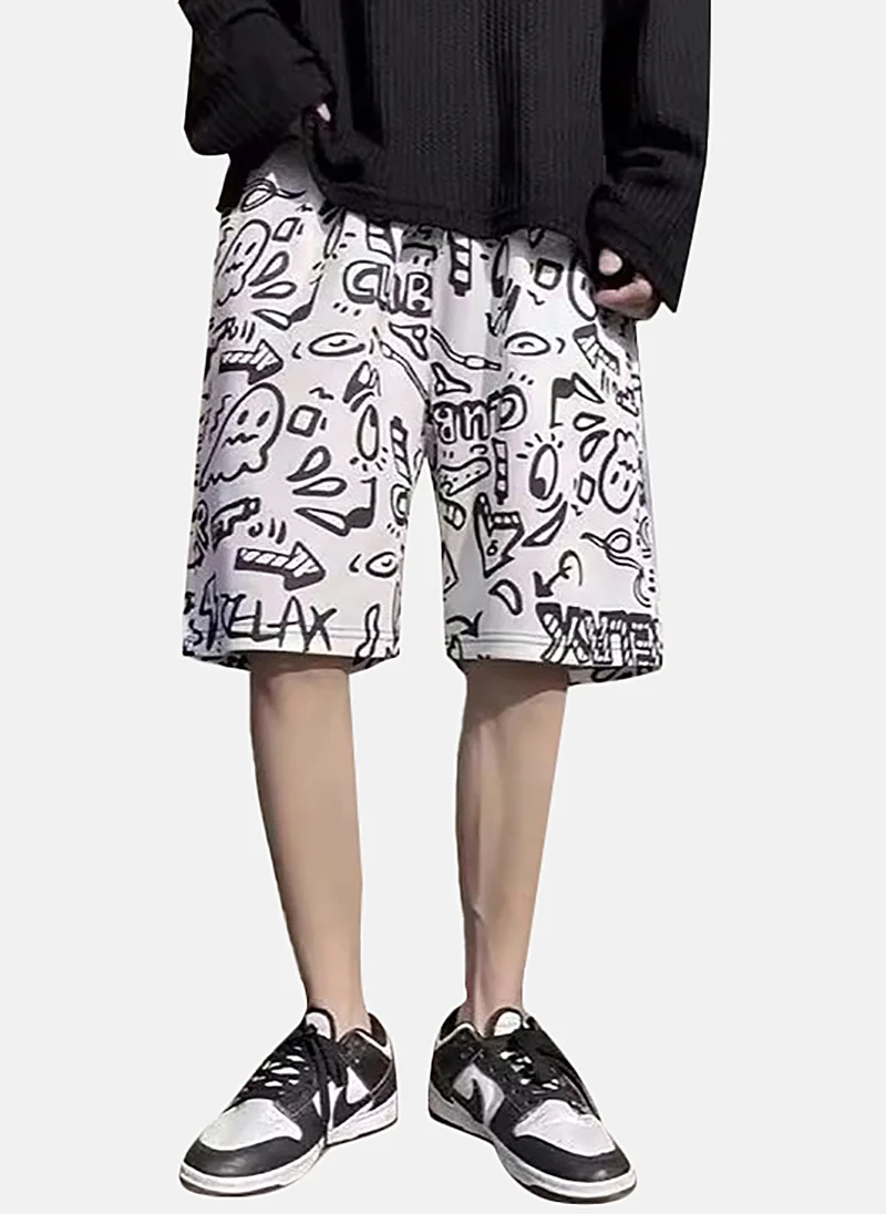 يونيكي White Mid Rise Printed Relaxed Fit Shorts
