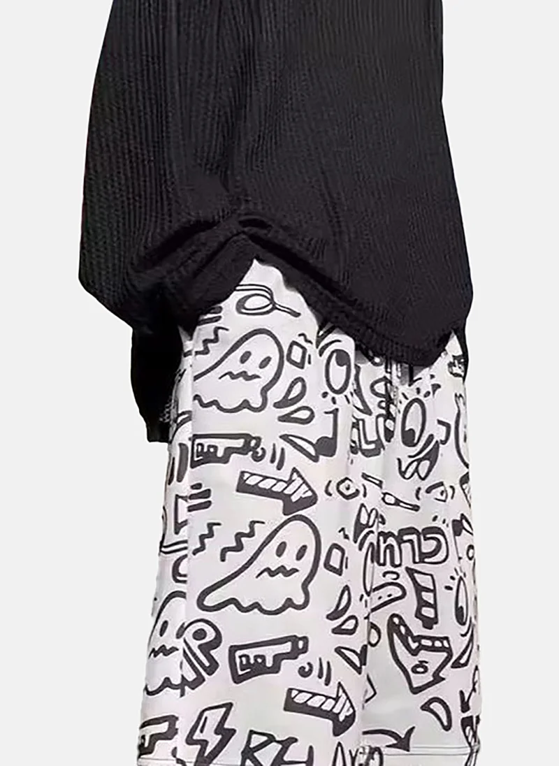 يونيكي White Mid Rise Printed Relaxed Fit Shorts