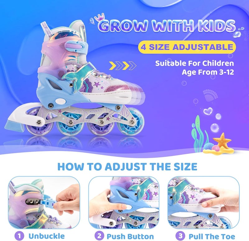 NEMONE Mermaid Inline Skates - Adjustable 4 Sizes with Light Up Wheels for Kids - Image 2