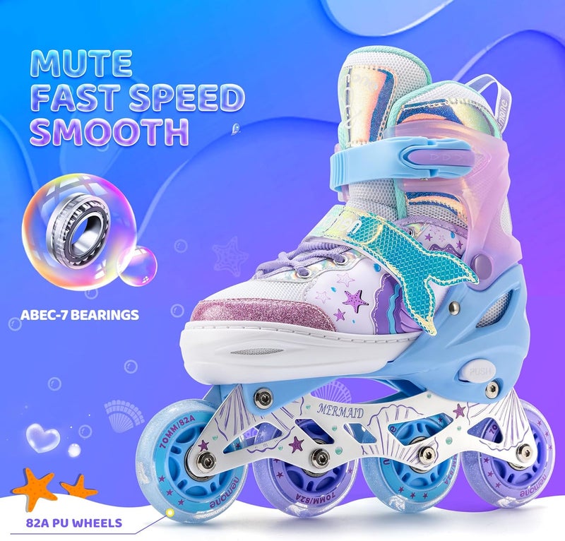 NEMONE Mermaid Inline Skates - Adjustable 4 Sizes with Light Up Wheels for Kids - Image 4