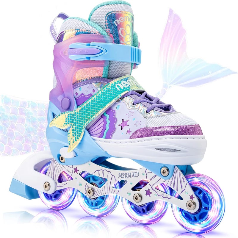 NEMONE Mermaid Inline Skates - Adjustable 4 Sizes with Light Up Wheels for Kids - Image 1