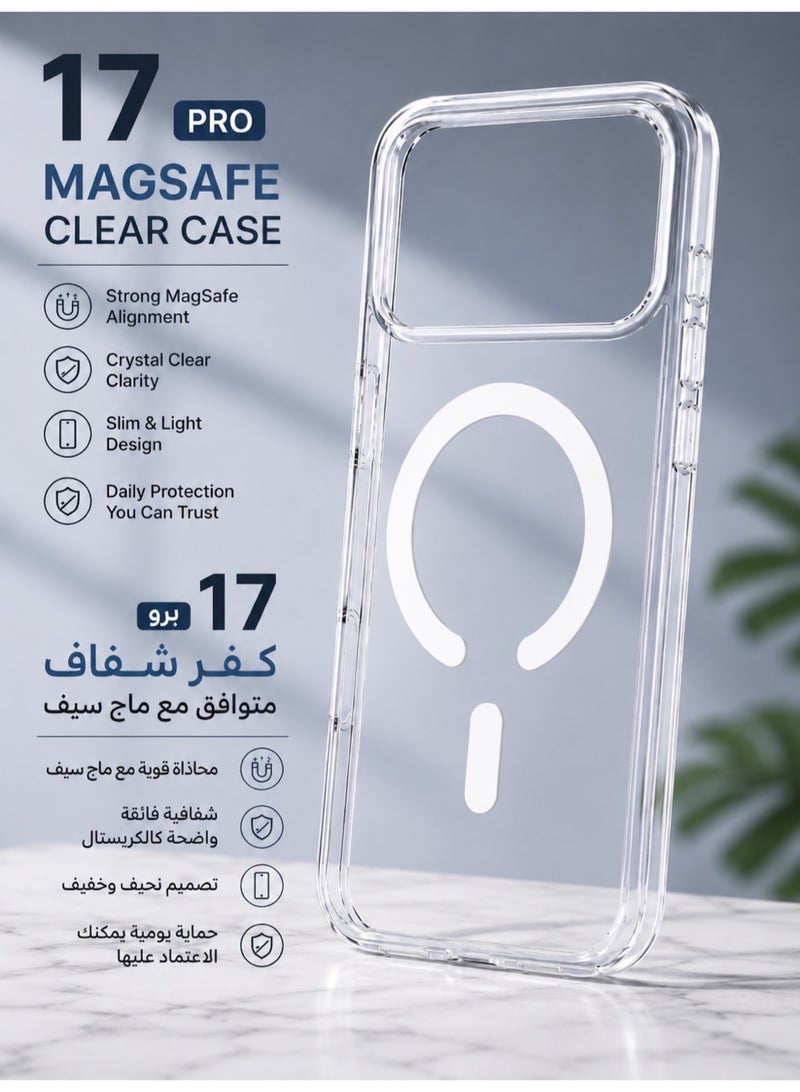 Clear Magnetic Phone Case for iPhone 17 Pro, MagSafe Compatible, Crystal Clear TPU - Image 3