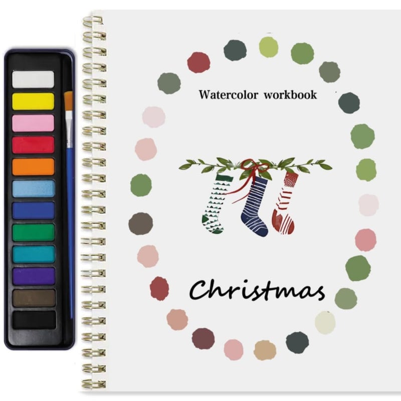 Puasyto Watercolor Workbook for Adults & Beginners: 12 Colors Paint Set with Brush, Foldable Painting Kit for Christmasâ€“ Ideal Gift(Christmas) - Image 1