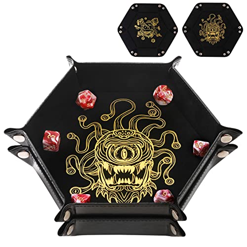 Grajar 2 Pcs Portable Folding Dice Rolling Tray Set for RPG DND Table Games PU Leather and Velvet Holder Storage Box Beholder - Image 1