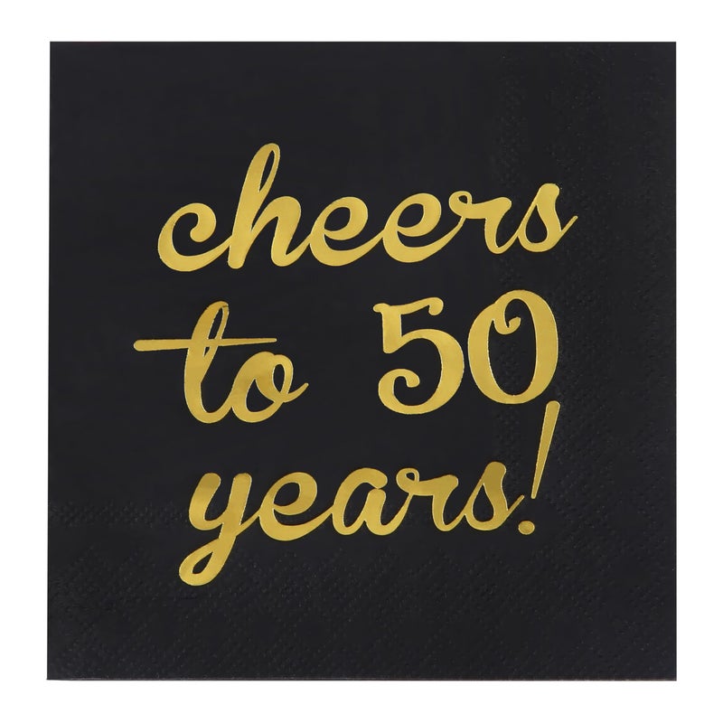 Elcoho 60 Pack Cocktail Napkins 50th Birthday Decorations Luncheon Napkins for Birthday, Anniversary Party Supplies, Cheers to 50 Years Design, 2 Layers, 5 by 5 Inches - Image 1
