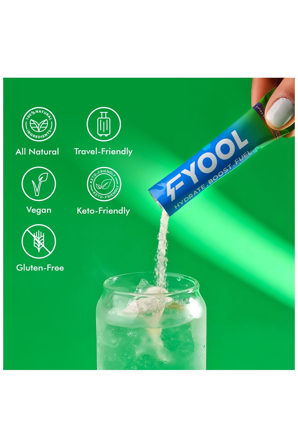 Fyool Hydration Electrolyte Powder| Electrolytes + Vitamins & Minerals | Zero Sugar & Calories | Energy Boost | Gluten-Free | Travel Essentials | Mango Passion Fruit Flavor | 30 Stick Packs