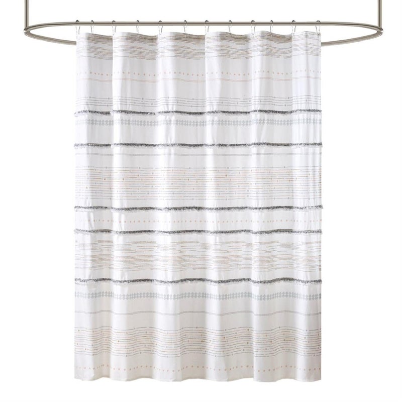 Ink+Ivy INKIVY NEA 100 Cotton Shower Curtain Boho Tassels MultiColor Stripe Print Machine Washable Modern Home Bathroom Dcor Bathtub Privacy Screen 72 x 72 Off WhiteGray 