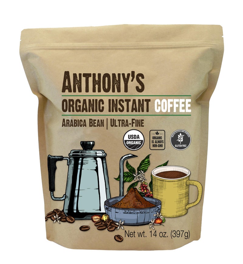 Anthony's Organic Instant Coffee,14oz, Ultra Fine Microground, Gluten Free, Arabica, Non GMO - Image 1
