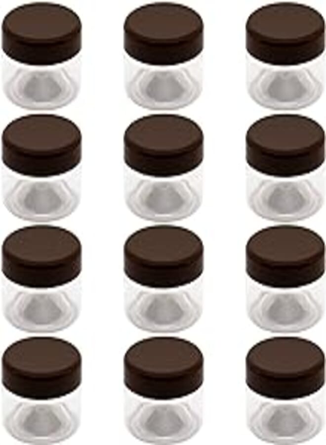 Art 12 Pieces Clear White 100ml Plastic Jars - 6.3 Cents Diameter - Brown Color Lid and Plastic Medicine - High Quality Healthy Plastic Empty Refill Storage Jar for Empty Round Tins Storage Jar - Art