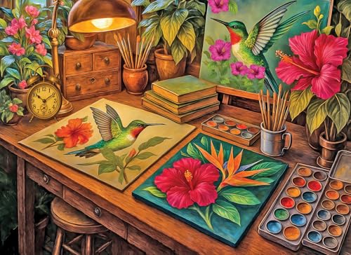 Springbok Hummingbirds and Hibiscus 1000 Piece Jigsaw Puzzle for Adults Unique Cut Pieces Made in USA - Image 1