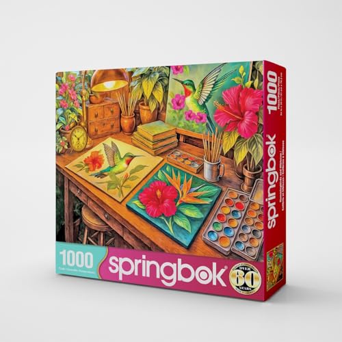 Springbok Hummingbirds and Hibiscus 1000 Piece Jigsaw Puzzle for Adults Unique Cut Pieces Made in USA - Image 5