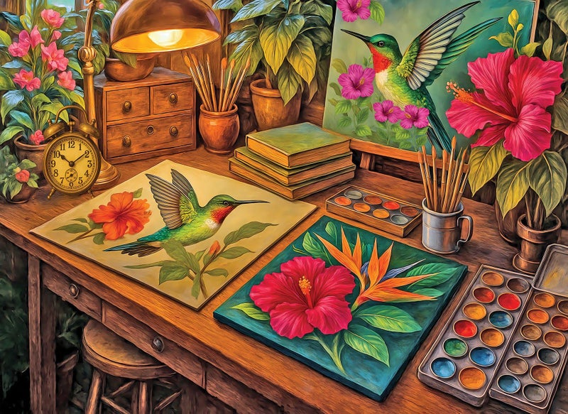 Springbok Hummingbirds and Hibiscus 1000 Piece Jigsaw Puzzle for Adults Unique Cut Pieces Made in USA - Image 3