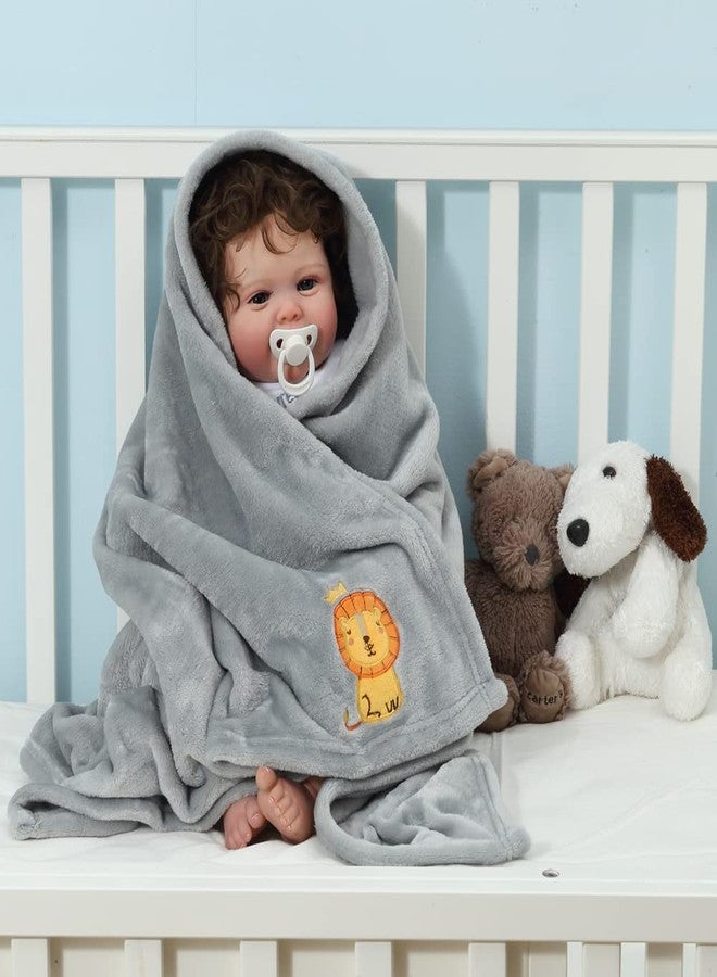 CREVENT 2Pcs 30''X40'' Cute Cozy Fluffy Warm Baby Blankets for Infants Toddlers' Bedding Crib Cot Stroller - Grey Cloud + Grey Lion - Image 5