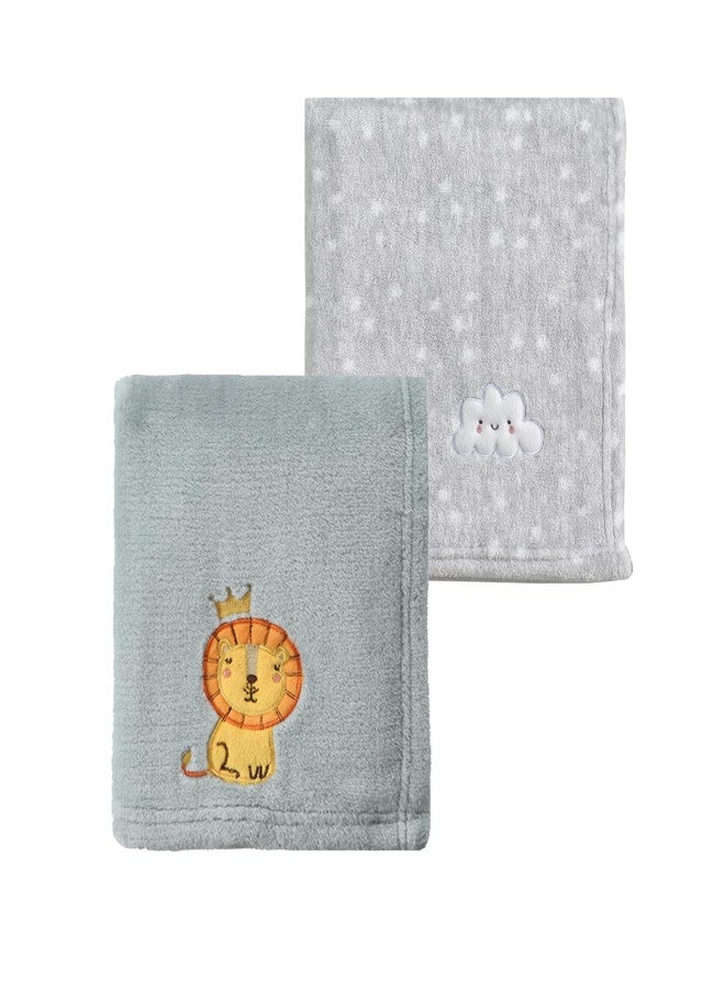 CREVENT 2Pcs 30''X40'' Cute Cozy Fluffy Warm Baby Blankets for Infants Toddlers' Bedding Crib Cot Stroller - Grey Cloud + Grey Lion - Image 1