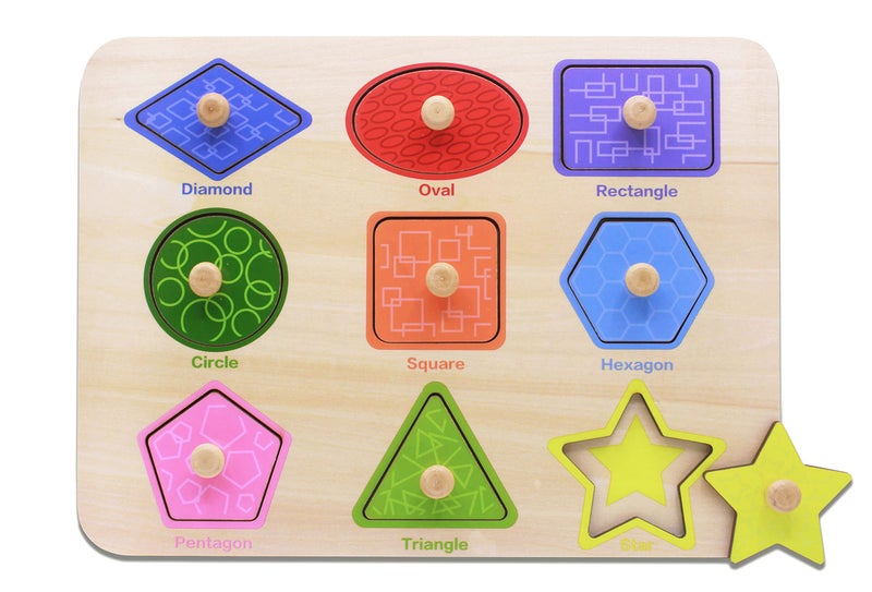 Aile Toddler Wooden Preschool Learning Shape Peg Puzzle Board Toys - Image 3