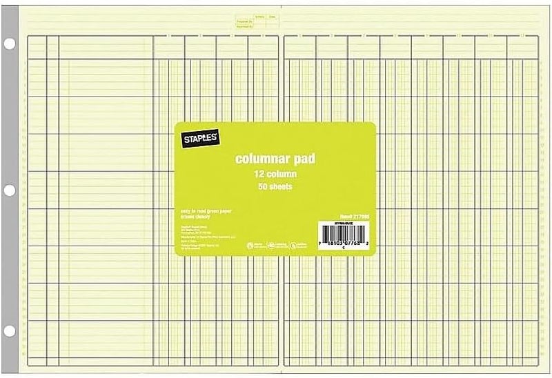 Staples Columnar Pads 12 Columns 11 x 16516