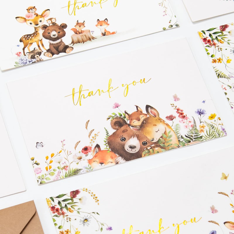 Crisky 50 Pack Woodland Thank You Cards Baby Shower Envelopes and Stickers Gold Foil Woodland Theme for Baby Shower Birthday Party Supplies 4Ã—6 inch - Image 4