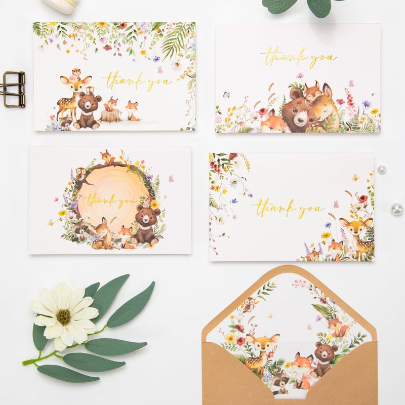 Crisky 50 Pack Woodland Thank You Cards Baby Shower Envelopes and Stickers Gold Foil Woodland Theme for Baby Shower Birthday Party Supplies 4Ã—6 inch - Image 5