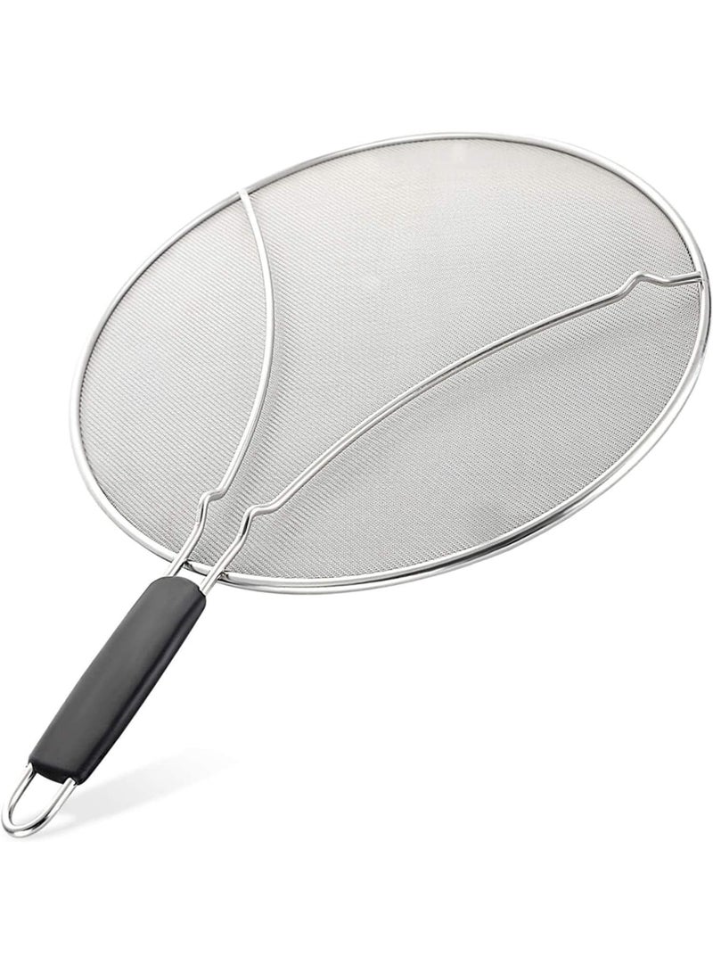 SOLARAE Grease Splatter Screen for Frying Pan, Splatter Guard with Silicone Handle, Stops 99% Hot Oil Splash, Stainless Steel Fine Mesh Oil Shield with Resting Feet and Keeps Kitchen Clean - Image 1