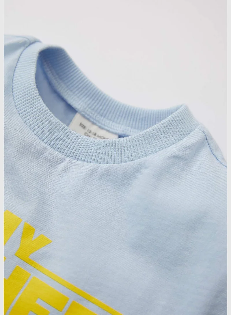 DeFacto Regular Fit Short Sleeve Slogan Print Lounge Set