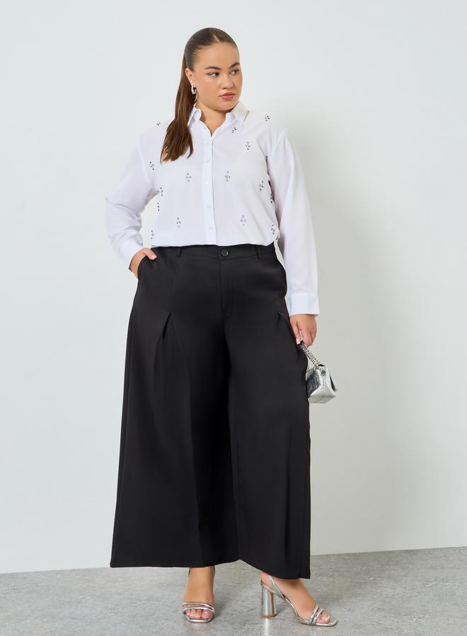 ستايلي بنطال بأرجل واسعة وكسرات أمامية بمقاس كبير - Image 1