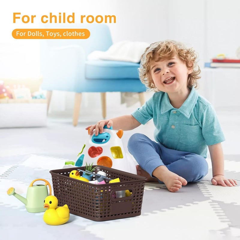 Wrrlors Brown Plastic Storage Baskets - Pack of 8 with Labels Stackable Durable Storage Bins, Storage Containers for Organizing Desktops, Closets, Playrooms, Classrooms, Offices - Image 3