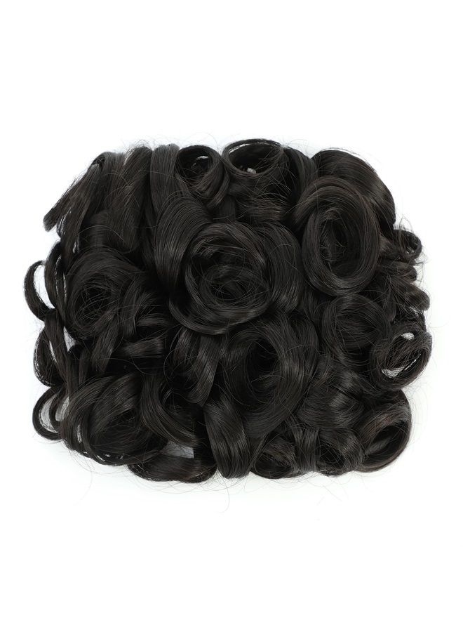 SWACC Short Messy Curly Dish Hair Bun Extension Easy Stretch hair Combs Clip in Ponytail Extension Scrunchie Chignon Tray Ponytail Hairpieces (Natural Color Close to Black-2#) - Image 2