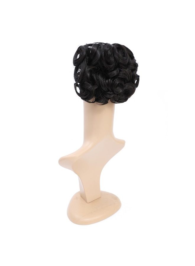 SWACC Short Messy Curly Dish Hair Bun Extension Easy Stretch hair Combs Clip in Ponytail Extension Scrunchie Chignon Tray Ponytail Hairpieces (Natural Color Close to Black-2#) - Image 4