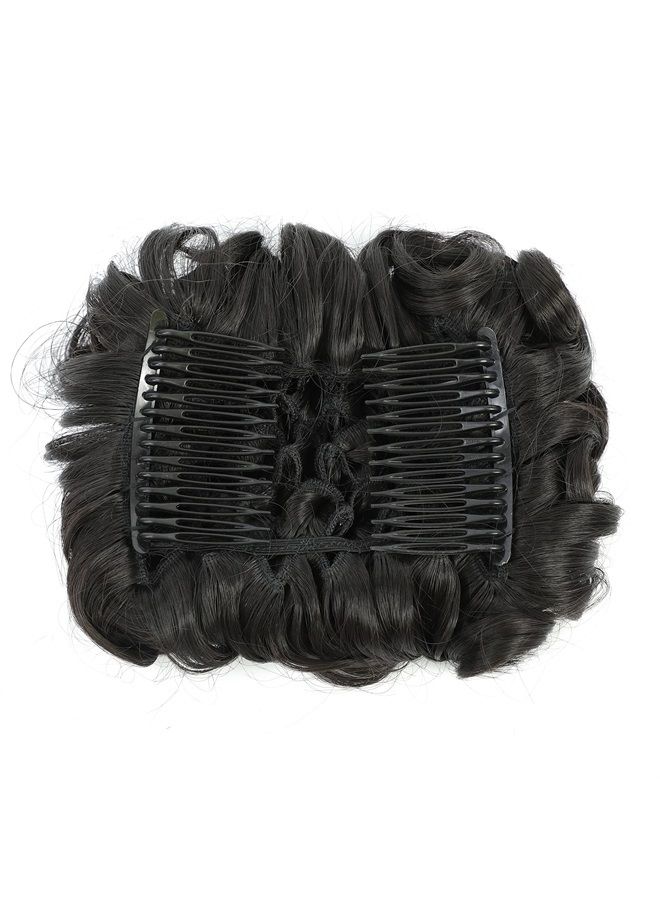 SWACC Short Messy Curly Dish Hair Bun Extension Easy Stretch hair Combs Clip in Ponytail Extension Scrunchie Chignon Tray Ponytail Hairpieces (Natural Color Close to Black-2#) - Image 3