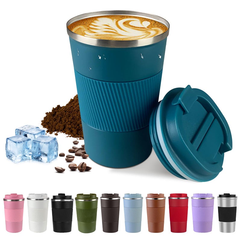 SPLMIFA Insulated travel coffee mugs leak-proof, reusable coffee cups with a lid,stainless steel vacuum thermos coffee tumblers, suitable for men and women,keep hot and cold drinks (3rd-Blue, 12OZ) - Image 1