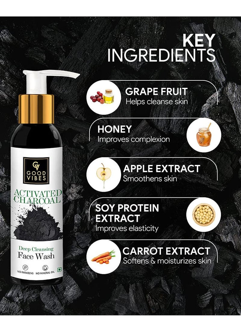 Good Vibes Good Vibes Activated Charcoal Deep Cleansing Face Wash, 120 ml Dirt Removal Deep Pore Cleansing Formula for All Skin Types, Controls Excess Sebum & Acne, Natural, No Parabens & Mineral Oil  - Image 2