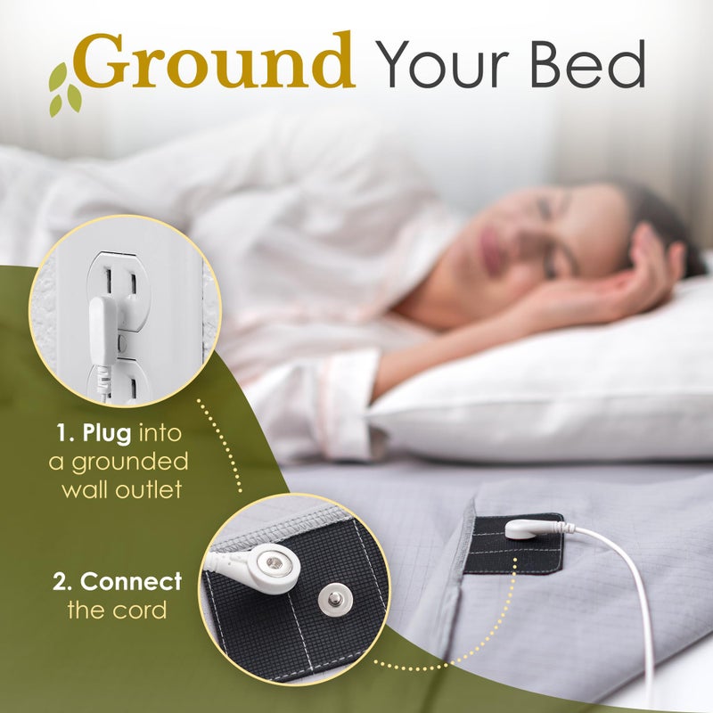 Callarome Grounding Sheets King Size - Grey Earthing Sheets for Natural Sleep Enhancer - 90% Organic Cotton + 10% Pure Silver Fiber Fitted Grounding Bed Sheets with Grounding Cord for Luxurious Comfort - Image 4