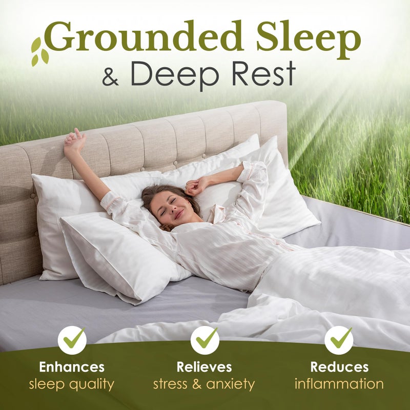 Callarome Grounding Sheets King Size - Grey Earthing Sheets for Natural Sleep Enhancer - 90% Organic Cotton + 10% Pure Silver Fiber Fitted Grounding Bed Sheets with Grounding Cord for Luxurious Comfort - Image 2