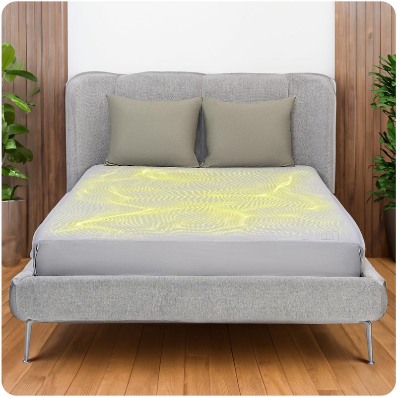 Callarome Grounding Sheets King Size - Grey Earthing Sheets for Natural Sleep Enhancer - 90% Organic Cotton + 10% Pure Silver Fiber Fitted Grounding Bed Sheets with Grounding Cord for Luxurious Comfort - Image 1