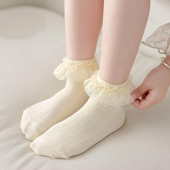 CUTEABLY Girls' Cotton Lace Socks, Polka Dot Print, Tutu Socks, Ankle High, Assorted (6-12 Months) - Image 5