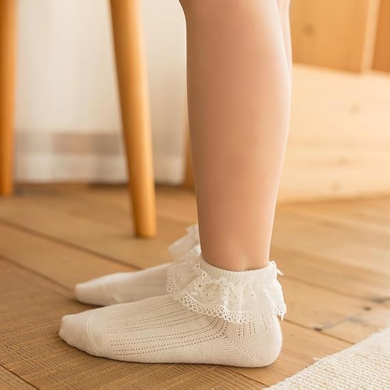 CUTEABLY Girls' Cotton Lace Socks, Polka Dot Print, Tutu Socks, Ankle High, Assorted (6-12 Months) - Image 2