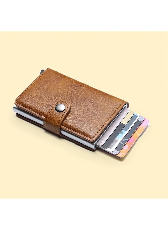 erorex - Premium Slim Aluminum Pop Up Card Holder Wallet Leather Unisex Design Secure And Stylish Chocolate Brown Case For Men And Women Protect Your Cards In Style! - Image 1