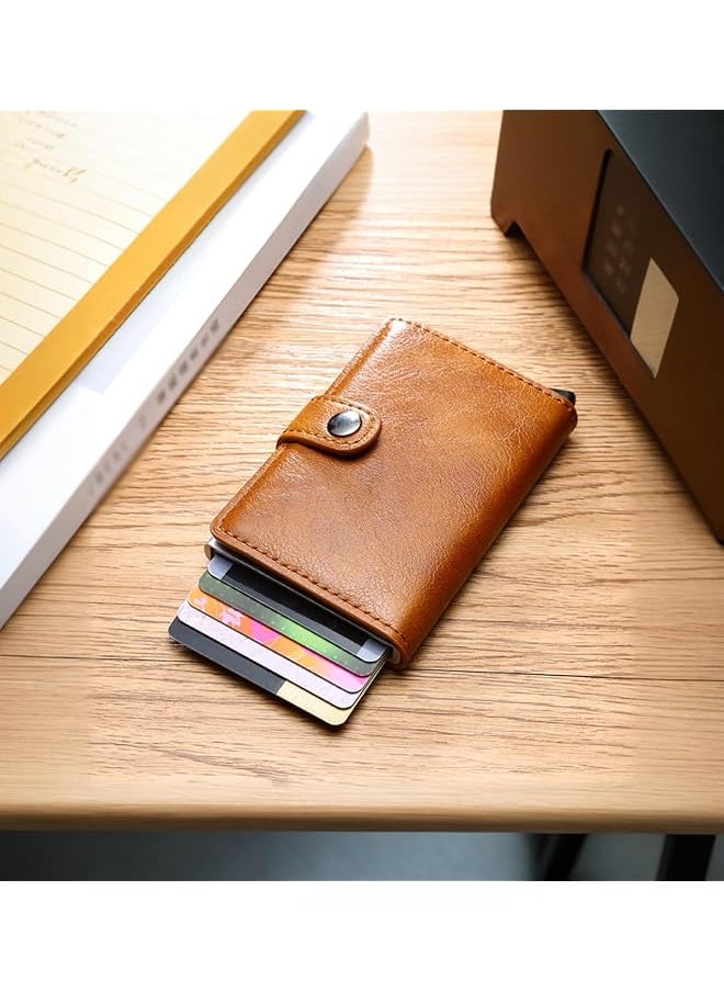 erorex - Premium Slim Aluminum Pop Up Card Holder Wallet Leather Unisex Design Secure And Stylish Chocolate Brown Case For Men And Women Protect Your Cards In Style! - Image 1