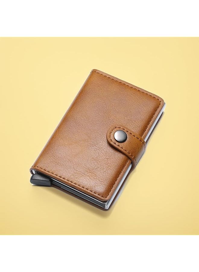 erorex - Premium Slim Aluminum Pop Up Card Holder Wallet Leather Unisex Design Secure And Stylish Chocolate Brown Case For Men And Women Protect Your Cards In Style! - Image 1