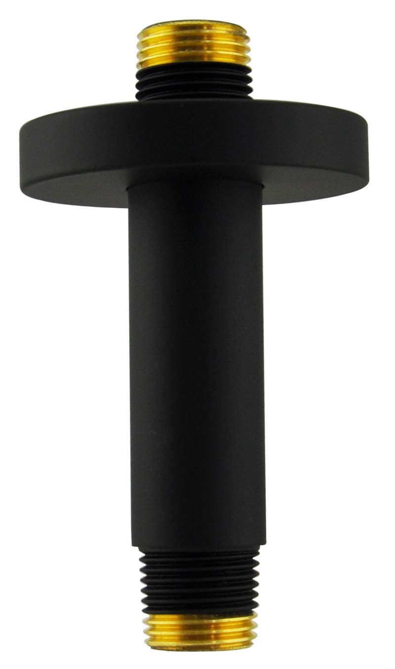 Aquaiaw Shower Arm and O-Ring Flange, 3 inch, Solid Brass, Round, Both Soldered 1/2 NPT Tapered Threads, Straight Shower Arm Extension, Ceiling Shower Head Arm for Rainfall Shower (Matte Black) - Image 1
