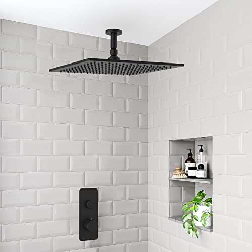 Aquaiaw Shower Arm and O-Ring Flange, 3 inch, Solid Brass, Round, Both Soldered 1/2 NPT Tapered Threads, Straight Shower Arm Extension, Ceiling Shower Head Arm for Rainfall Shower (Matte Black) - Image 2