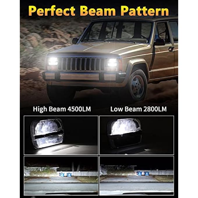 BICYACO 1 Pair Rectangular 5X7 Led Headlight High Low Beam Headlamp For Jeep Wrangler Yj Cherokee Xj Trucks Replacement H6054 H5054 H6054Ll 69822 6052 6053 2 Pcs - Image 4